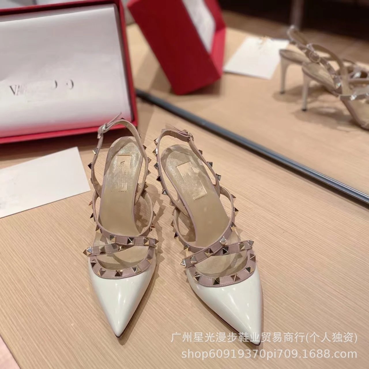 Valentino Rockstud Strappy Pointed-Toe Stilettos Light Pink - 13
