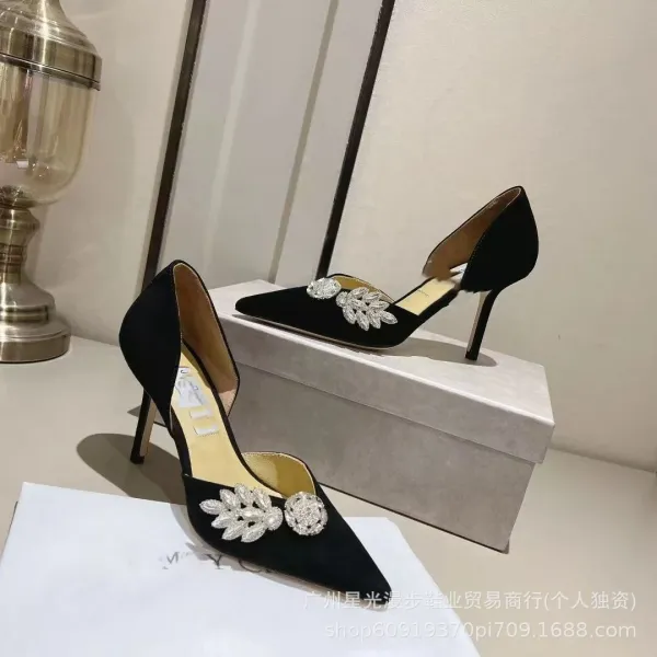 MMY Embellished Velvet Stiletto Heels Black - 1