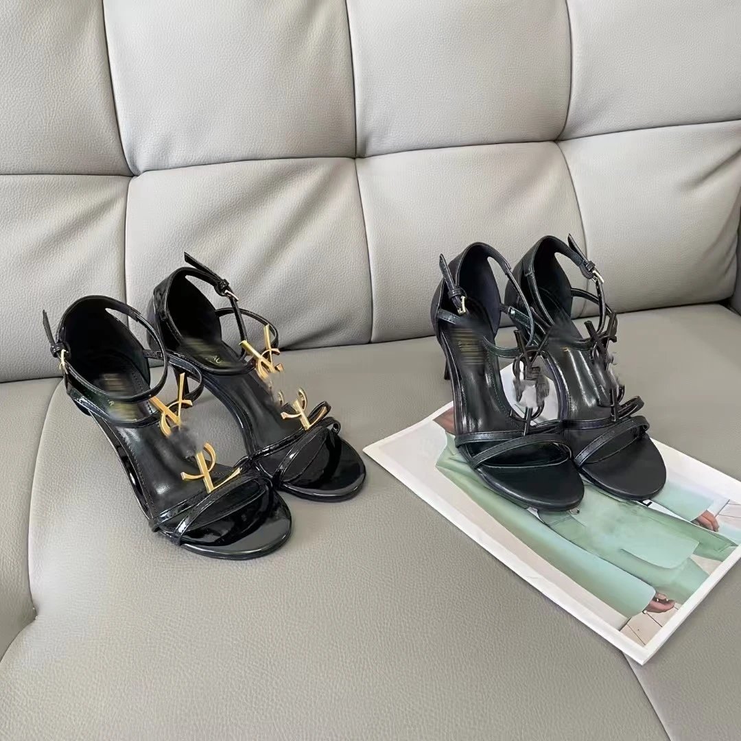 Saint Laurent High Heels Pointed-Toe Patent Leather Logo Mules image 2