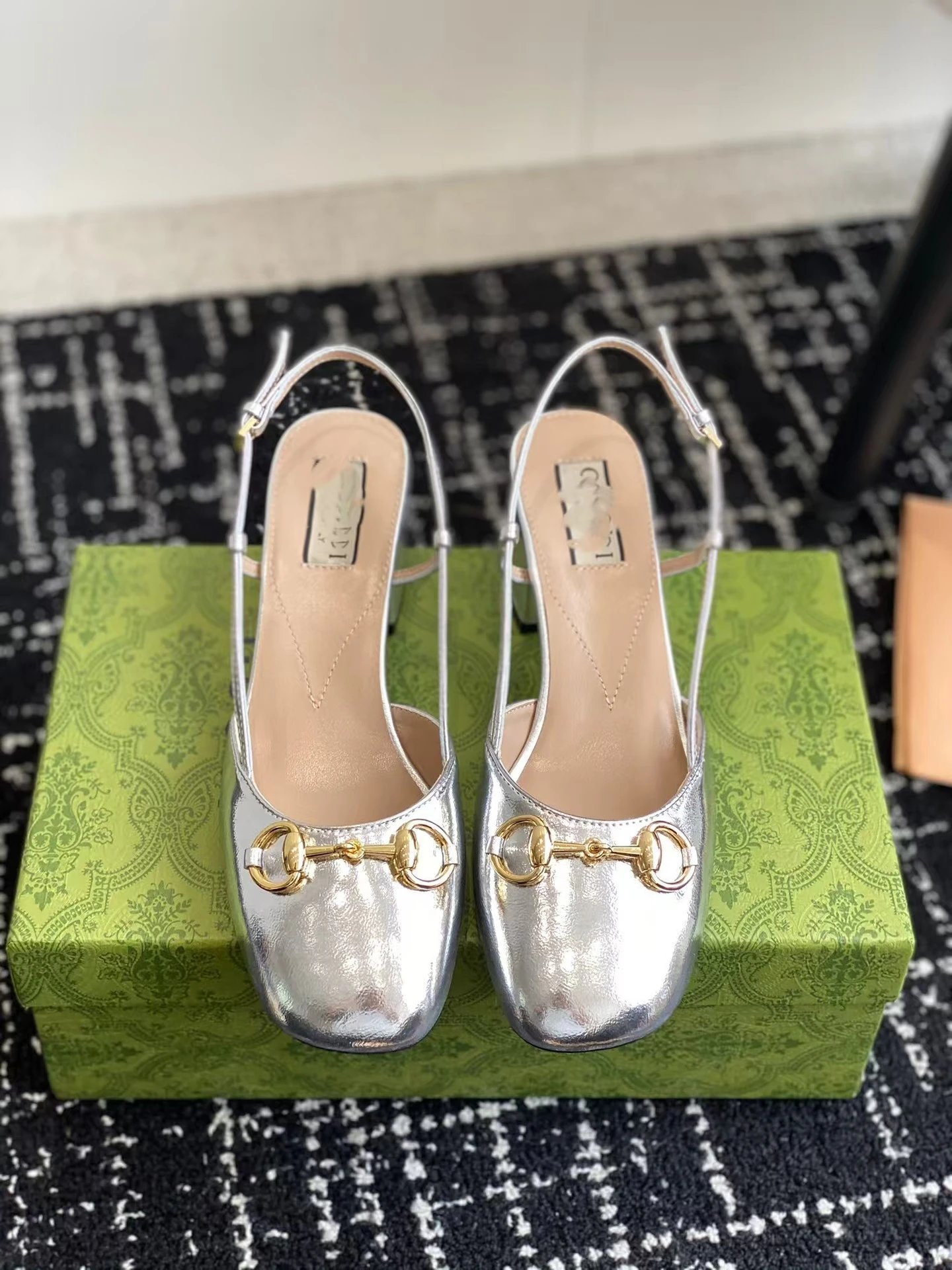 Gucci Marmont Horsebit Slingback Heels Gray Multicolor - 16