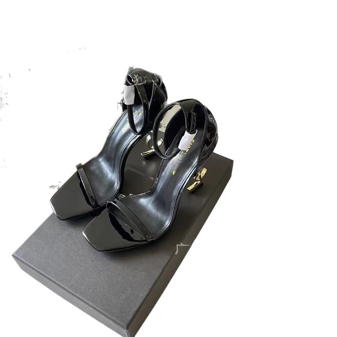 Saint Laurent High Heels Pointed-Toe Patent Leather Logo Mules image 5