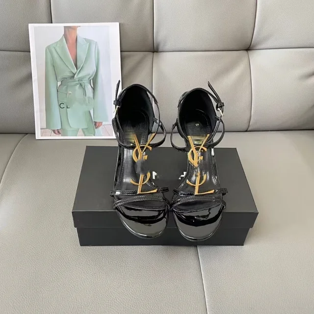 Saint Laurent High Heels Pointed-Toe Patent Leather Logo Mules product detail image 3