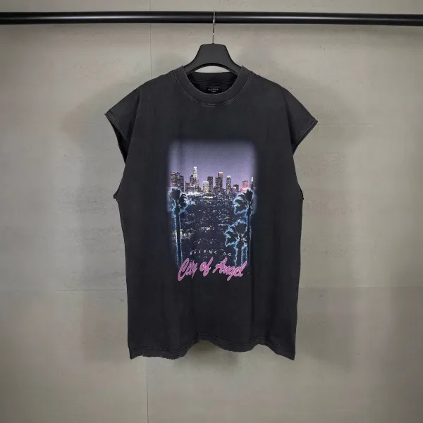 Balenciaga City of Angel Print Distressed Black T-Shirt - 1
