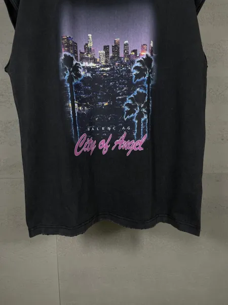 Balenciaga City of Angel Print Distressed Black T-Shirt - 10