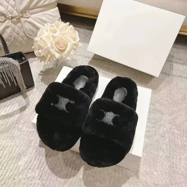 Balenciaga Track Slides Black Faux Fur Slippers - 1