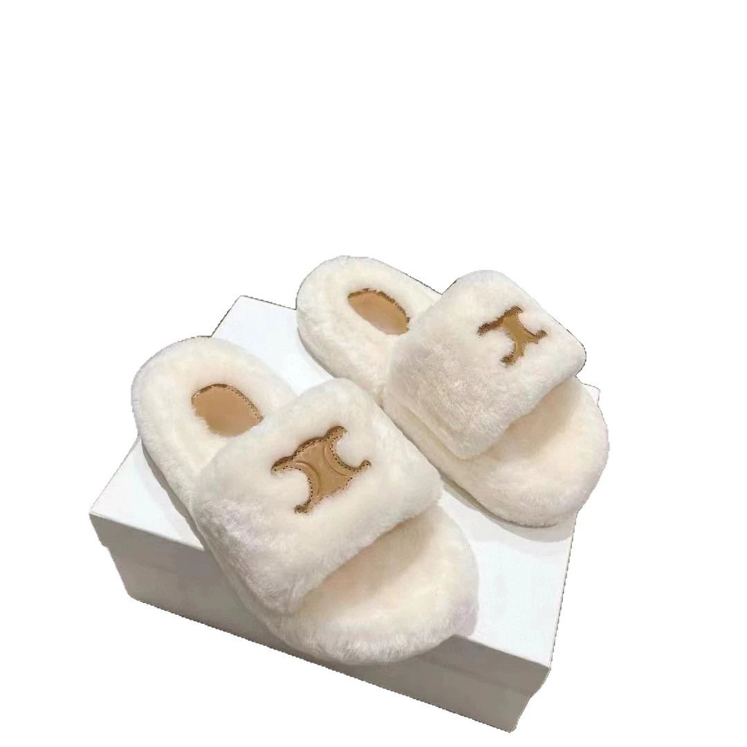 Celine Slippers Triomphe Logo Faux-Fur Slide image 5
