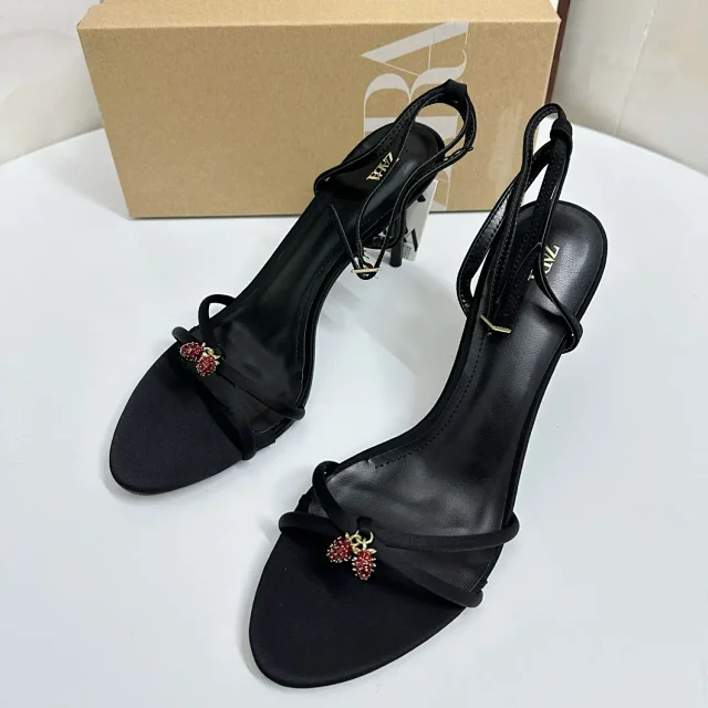 Zara High Heels Slingback stiletto sandals with cherry charm product detail image 5