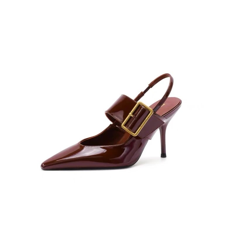 Unbranded High Heels Patent Pointed-Toe Slingback Buckle image 5