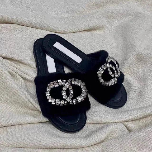 Chanel Slippers Faux Fur Rhinestone Slide product detail image 6