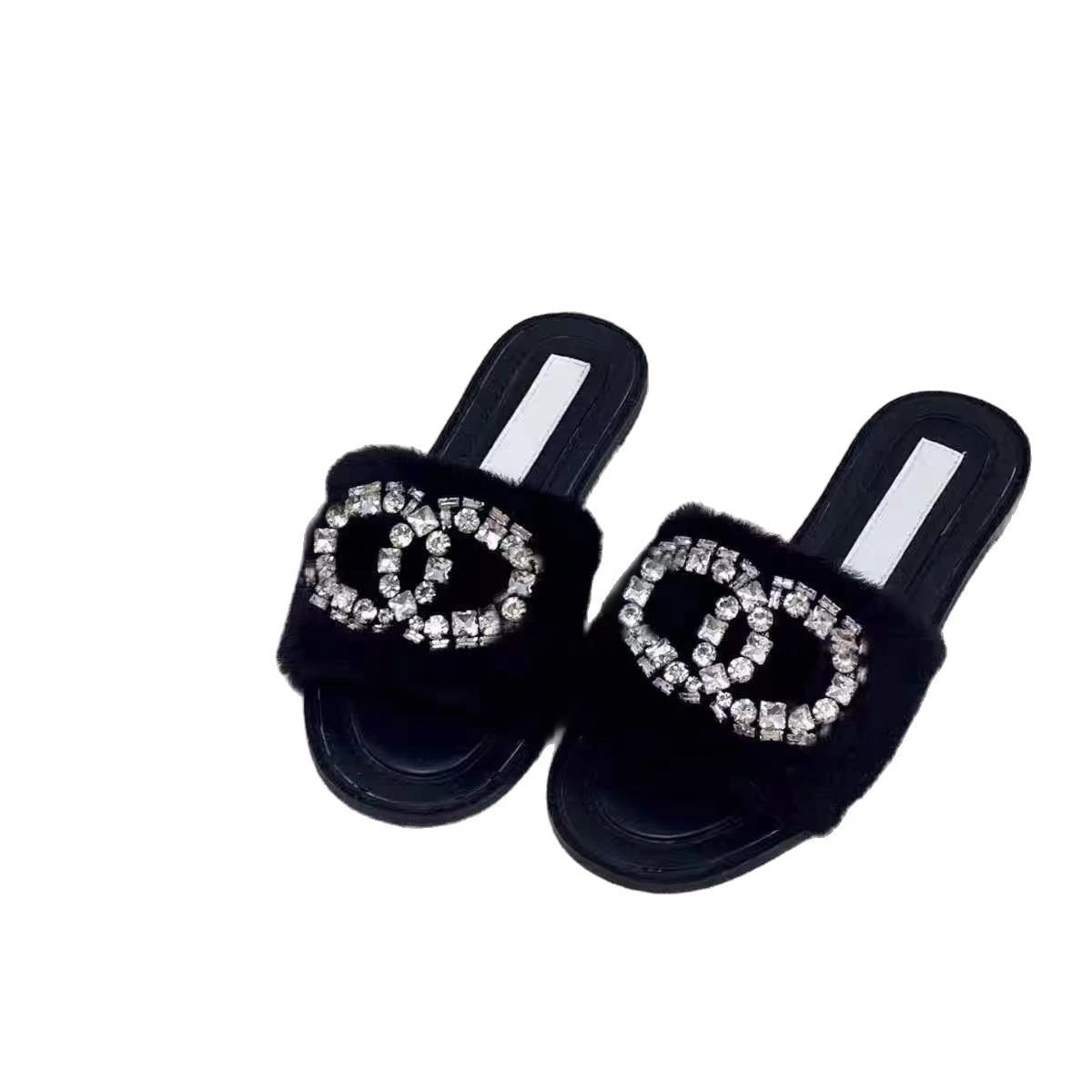 Chanel Slippers Faux Fur Rhinestone Slide image 5