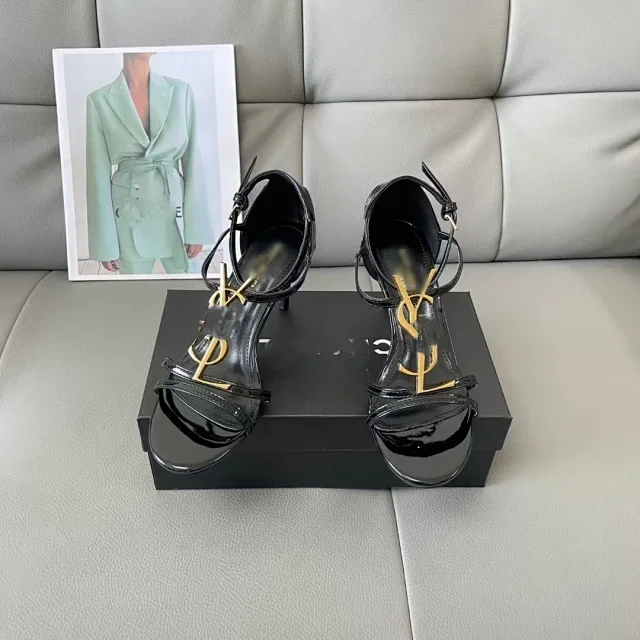 Saint Laurent High Heels Pointed-Toe Patent Leather Logo Mules product detail image 4