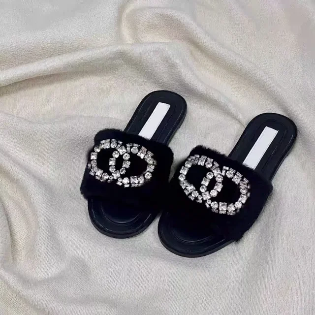 Chanel Slippers Faux Fur Rhinestone Slide product detail image 5