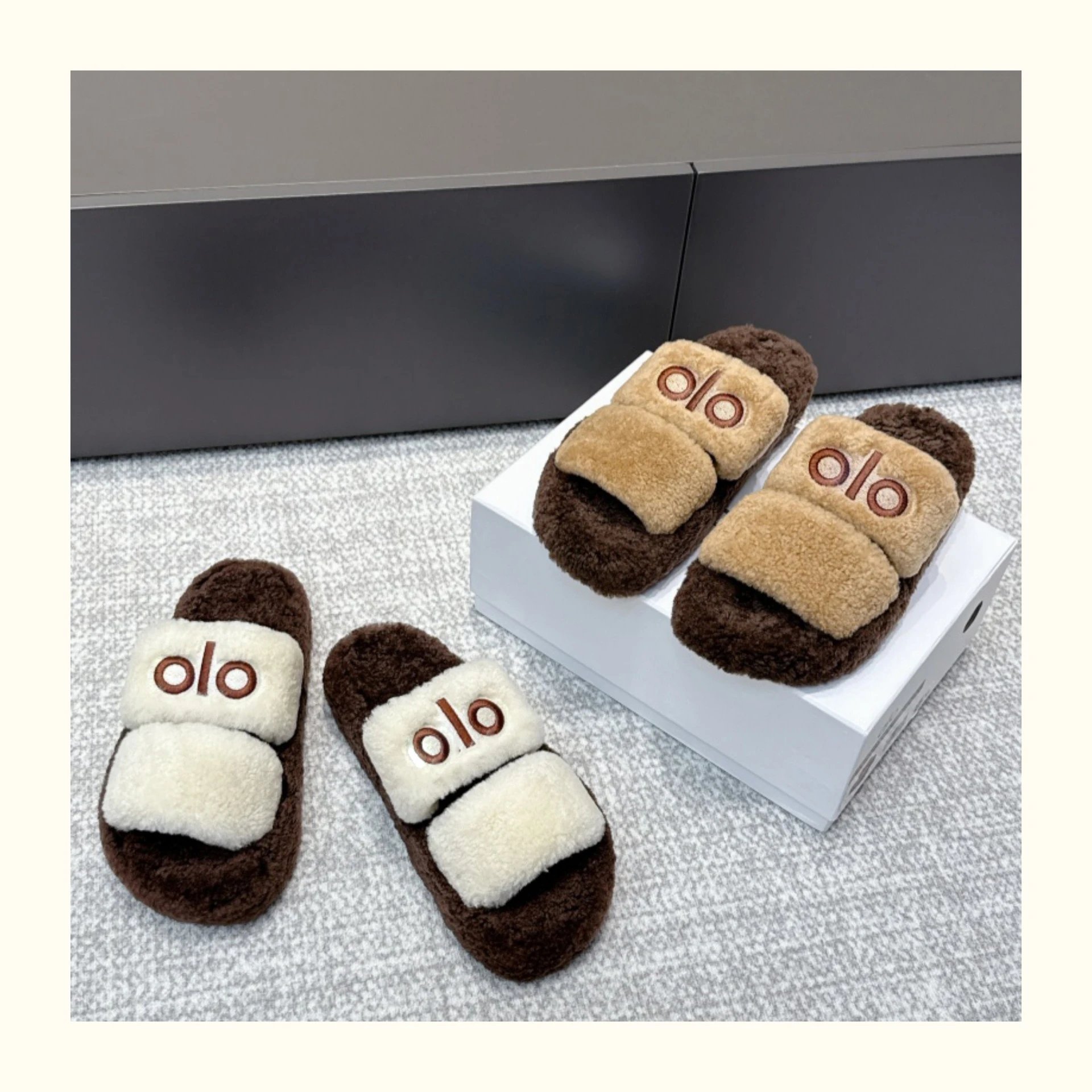Unbranded Slippers Faux Fur Double-Strap Slides image 1