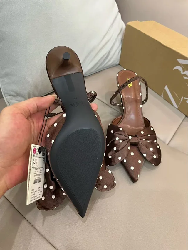 Unbranded High Heels Pointed-Toe Polka Dot Bow Slingback product detail image 6