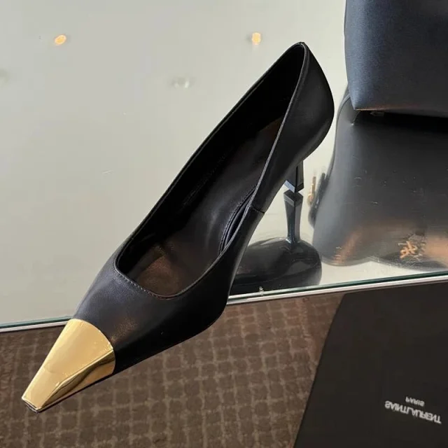 Unbranded High Heels Stiletto Pumps with Gold Metal Toe Caps product detail image 7