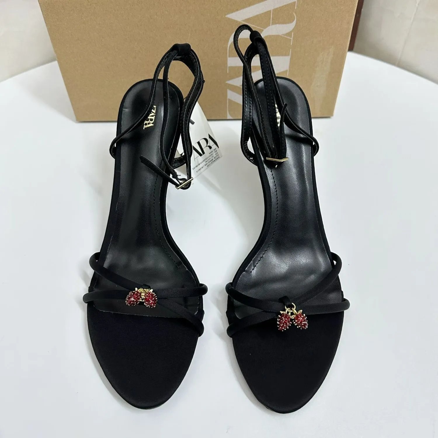 Zara Strawberry Embellished Slingback Heels Black - 2