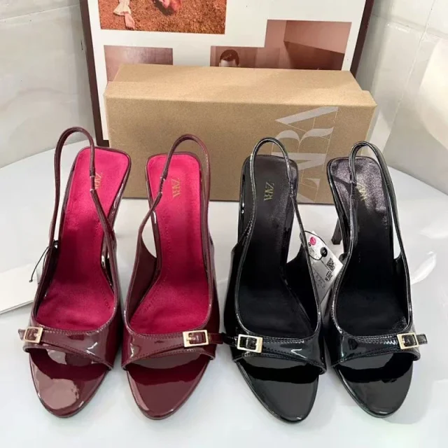 ZARA High Heels Patent slingback open-toe buckle stiletto product detail image 1
