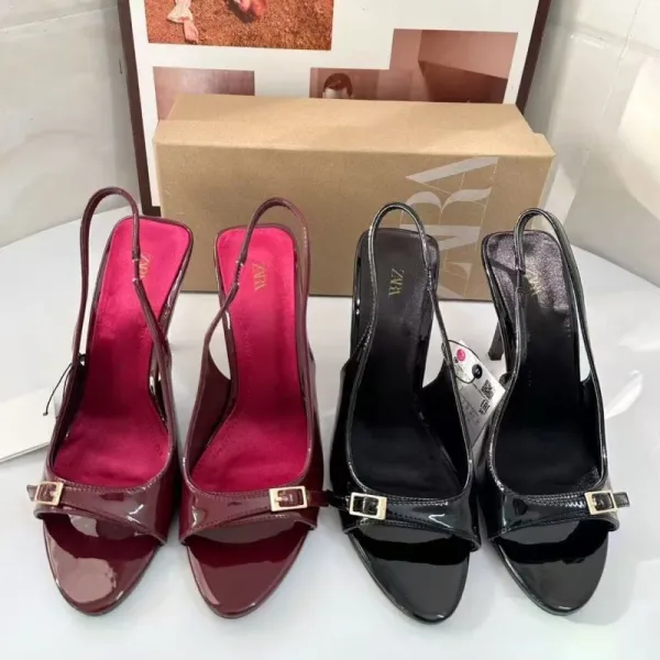 Zara Patent Leather Slingback Heels Burgundy - 2