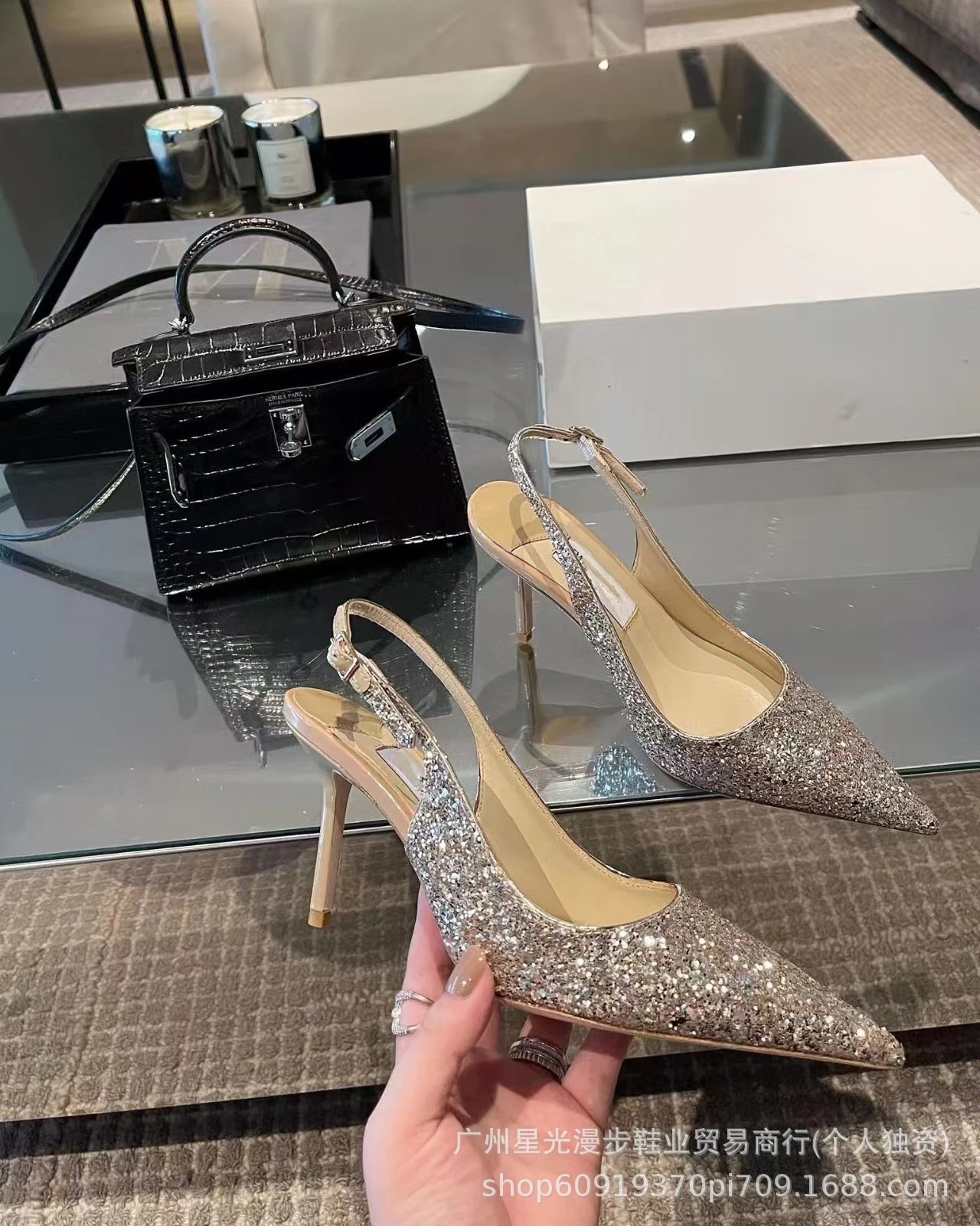 Crystal-Embellished Pointed-Toe Mule Heels Silver - 18