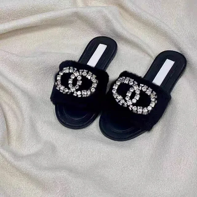 Chanel Slippers Faux Fur Rhinestone Slide product detail image 7