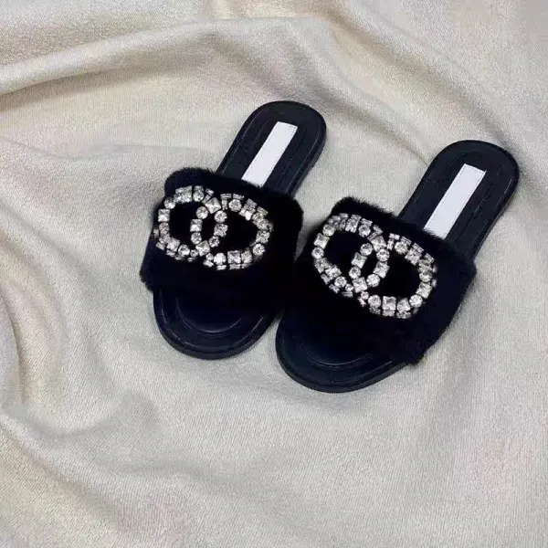 Chanel CC Logo Faux Fur Slide Slippers Beige - 7