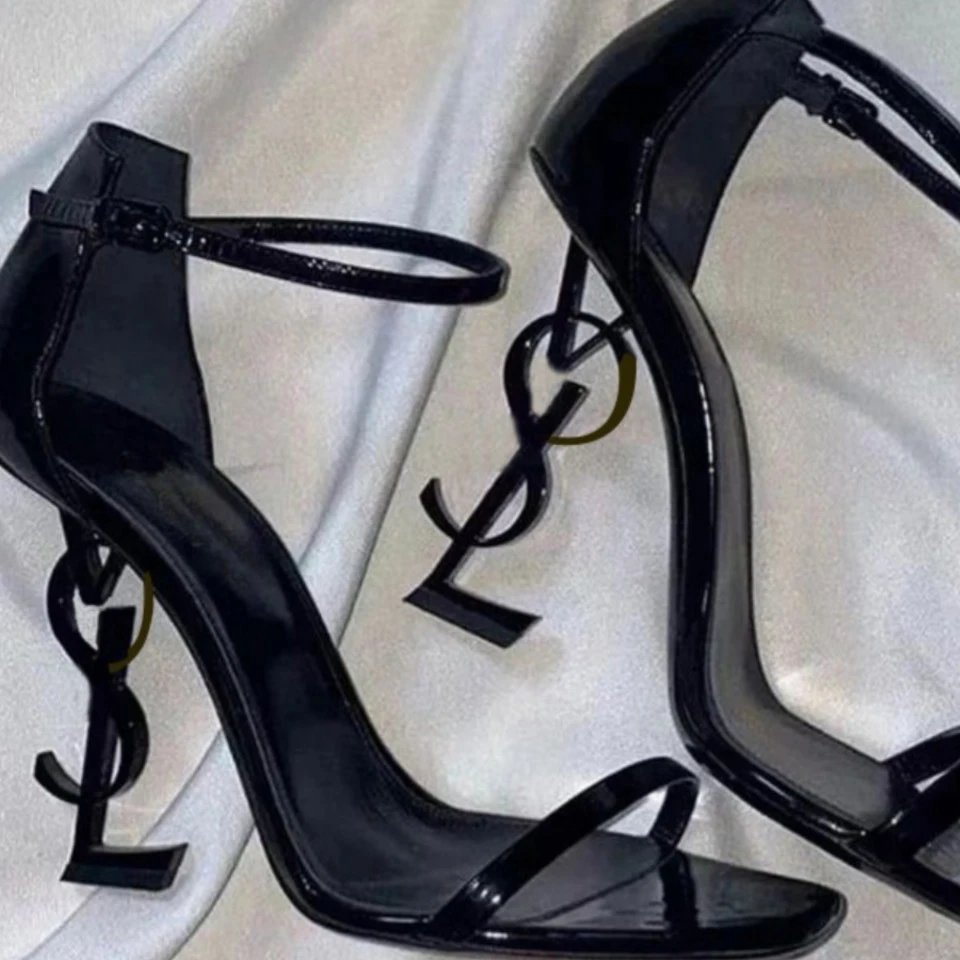 Saint Laurent High Heels Patent Leather Ankle-Strap Logo-Heel Sandals image 2