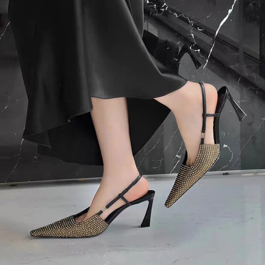 Unbranded High Heels Rhinestone Pointed-Toe Slingback Pumps image 2