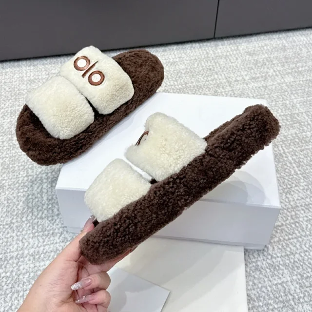 Unbranded Slippers Faux Fur Double-Strap Slides product detail image 3