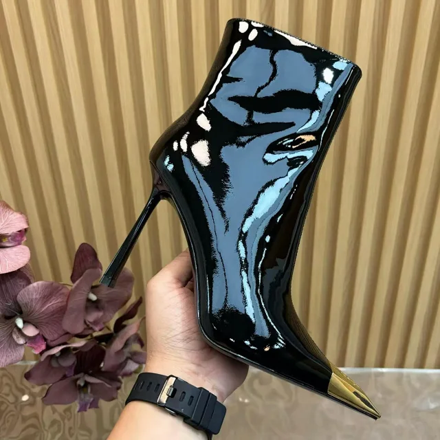 Saint Laurent Boots Ankle with gold-tone pointed toe caps and stiletto heels product detail image 12