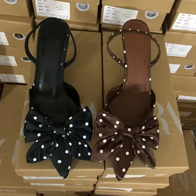 Unbranded High Heels Pointed-Toe Polka Dot Bow Slingback product detail image 1