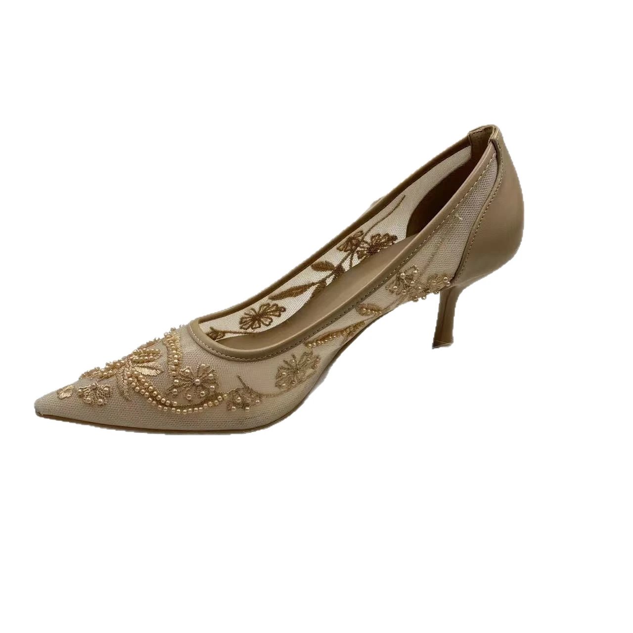 Zara High Heels Pointed-Toe Mesh Embroidered Pearl Pumps image 5