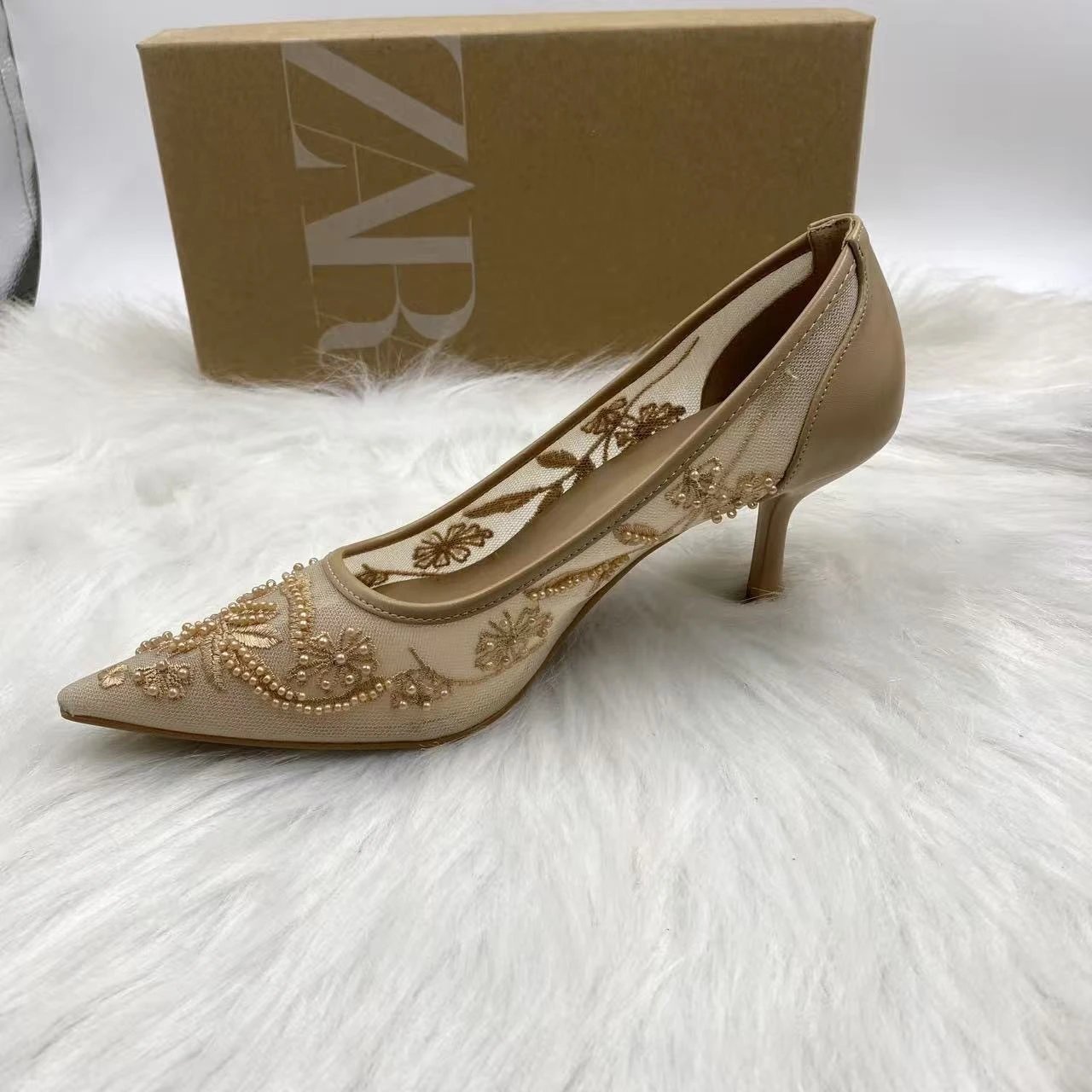 Zara Embellished Pointed-Toe Pumps in Silver, Gold, Ivory, Beige, Black, and Burgundy - 5