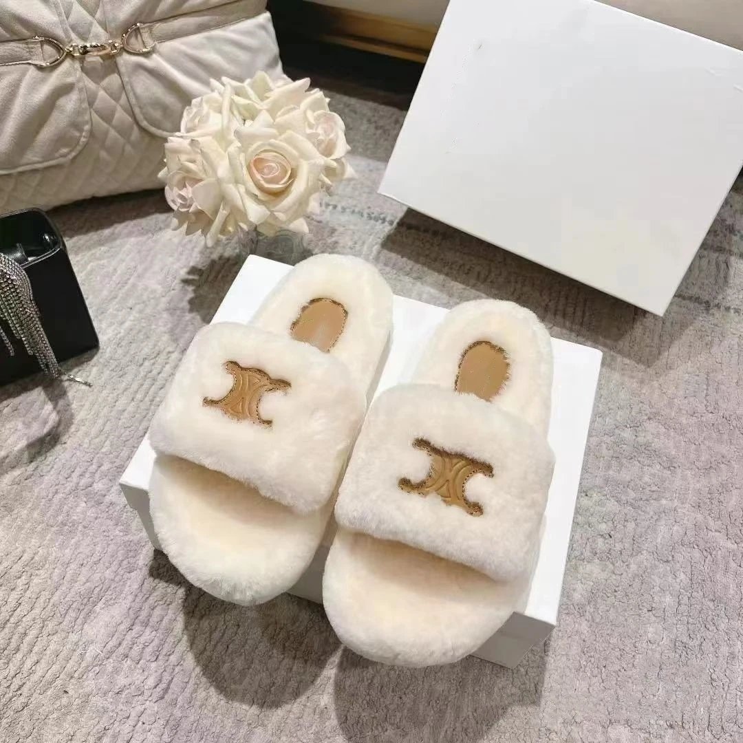 Celine Slippers Triomphe Logo Faux-Fur Slide image 3