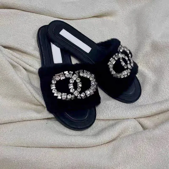 Chanel Slippers Faux Fur Rhinestone Slide product detail image 8