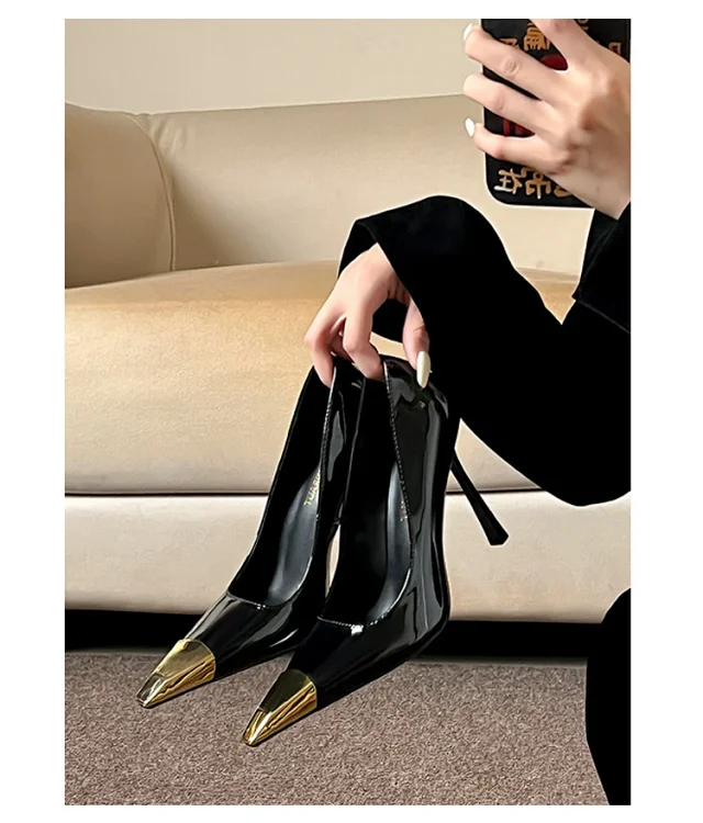 Unbranded High Heels Stiletto Pumps with Gold Metal Toe Caps product detail image 18