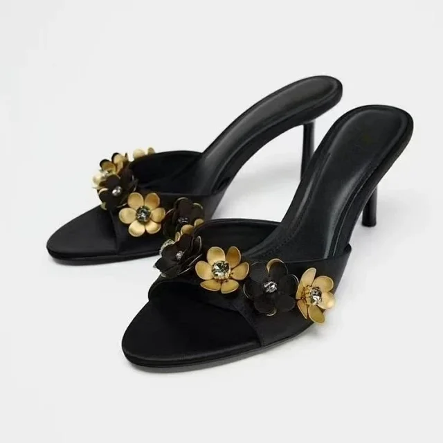 Unbranded High Heels Floral-appliqué open-toe mule stilettos product detail image 1