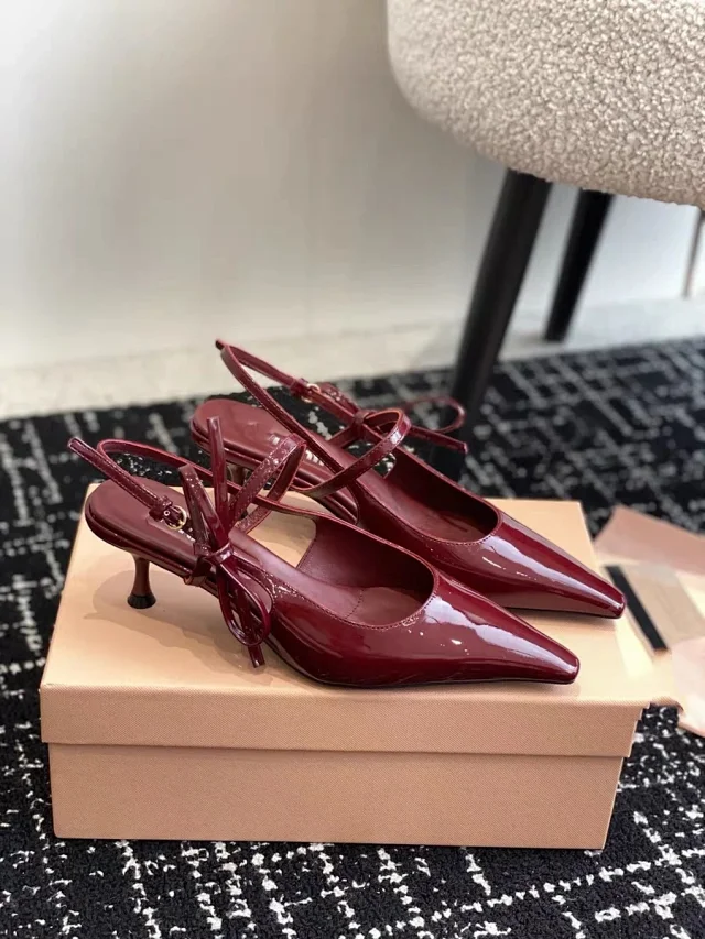 Unbranded High Heels Pointed-Toe Patent Slingback Bow product detail image 6