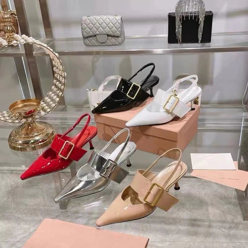 Unbranded High Heels Patent Pointed-Toe Slingback Buckle image 1