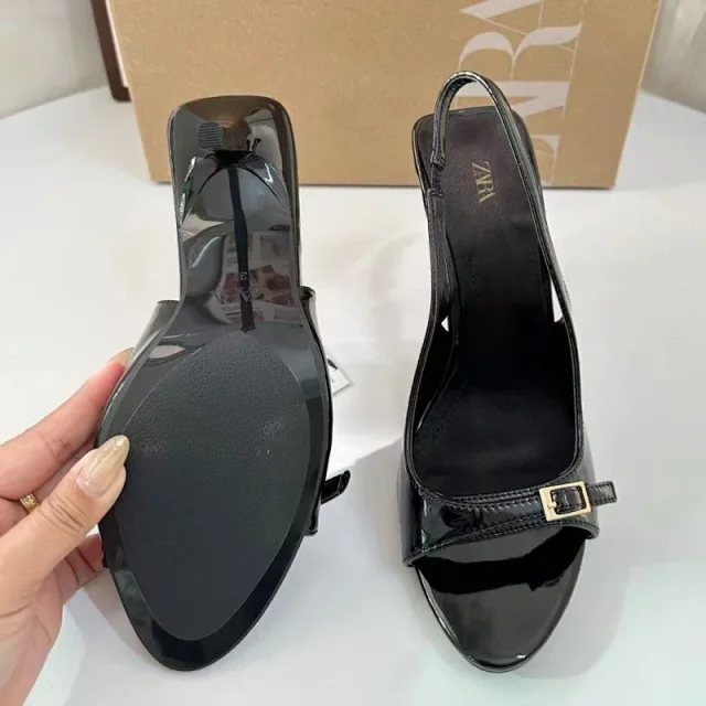 ZARA High Heels Patent slingback open-toe buckle stiletto product detail image 4