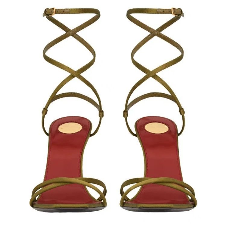 Saint Laurent High Heels Square-Toe Ankle-Wrap Logo-Heel Sandals image 3