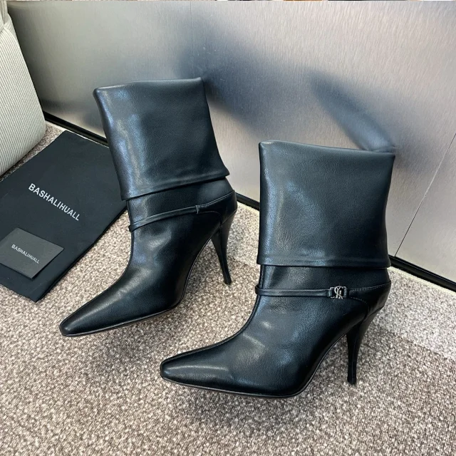 BASHALIHUALL Boots Pointed-Toe Fold-Over Stiletto with Buckle Strap product detail image 6