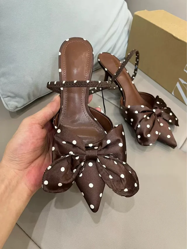 Unbranded High Heels Pointed-Toe Polka Dot Bow Slingback product detail image 4