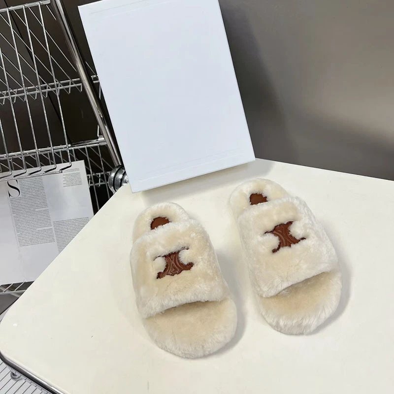 UGG Fluff Slide Beige Faux Fur Slippers - 4