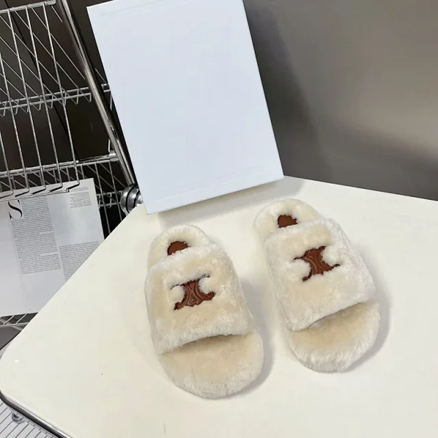 Celine Slippers Triomphe Logo Faux-Fur Slide product detail image 3