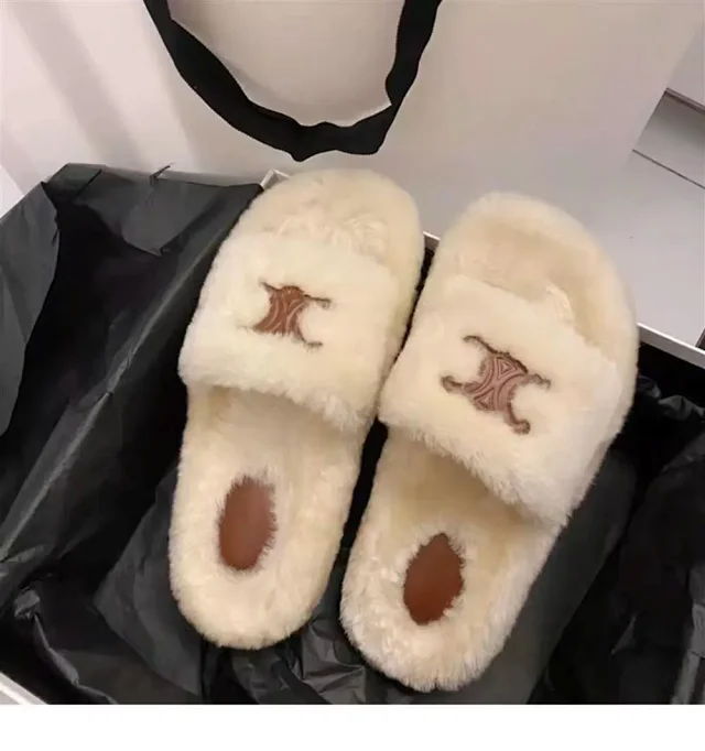 Celine Slippers Triomphe Logo Faux-Fur Slide product detail image 6