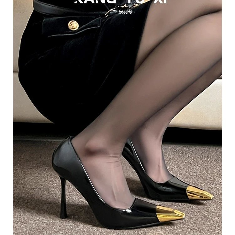 Unbranded High Heels Stiletto Pumps with Gold Metal Toe Caps image 4
