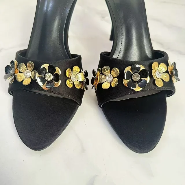 Unbranded High Heels Floral-appliqué open-toe mule stilettos product detail image 4