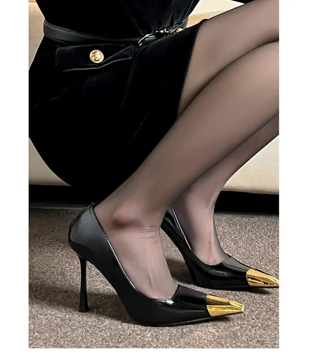 Unbranded High Heels Stiletto Pumps with Gold Metal Toe Caps product detail image 11