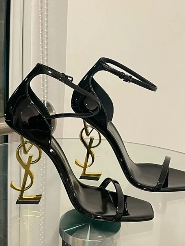 Saint Laurent High Heels Patent Leather Ankle-Strap Logo-Heel Sandals product detail image 1