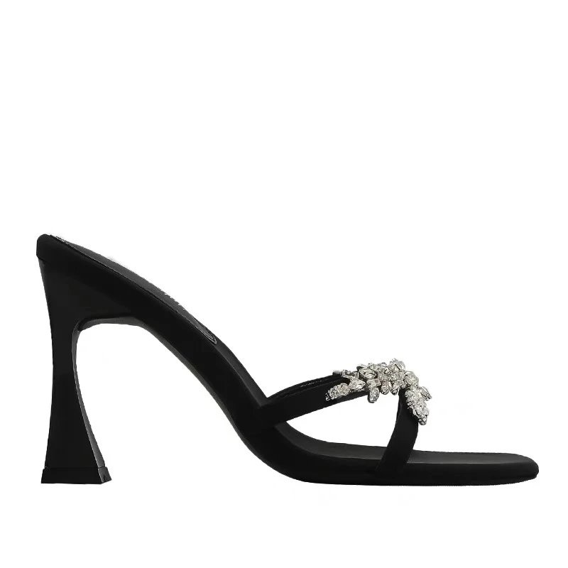 Unbranded High Heels Rhinestone Cross-Strap Square-Toe Mule Sandals image 5